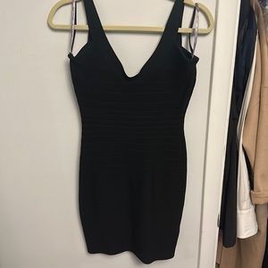 Herve leger body con scoop neck mini black dress